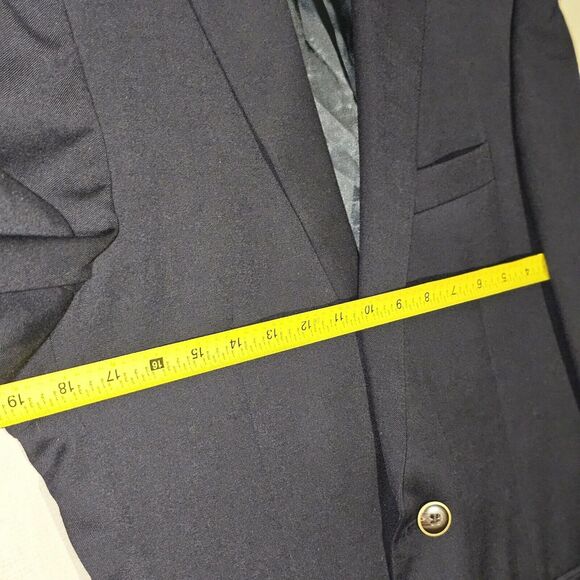 Joseph Feiss Gold Mens Blazer Jacket Size 38R Solid Blue Wool Classic Sport Coat - Picture 9 of 16
